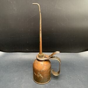 Vintage Eagle Thumb Pump Oil Can Oiler Gold Fixed 9" Spout